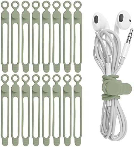 Silicone Cable Ties, Cord Organizer Cable Management(16Pcs-Green) by ELECTRONICSORGANIZATION