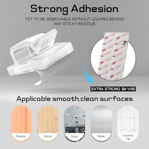 KGROTE 100PCS Cable Clips, Adhesive Wire Clips Strong Cord Clips Wire Holders, Cable Management Clips for Desk, Wall, Car, TV, Ethernet Cable (Clear, Medium) - Image 4