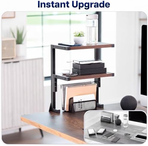 VIVO Vintage Brown Clamp-on 13 inch 2-Tier Desk Shelf, STAND-SHELF2C-N - Image 4