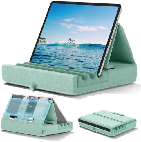 KDD Tablet Pillow Holder, Foldable iPad Stand for Lap, Bed and Desk -Tablet Soft Pad Dock with Pocket & Stylus Mount Compatible with iPad Pro 12.9, 10.5, 9.7 Air Mini 6 5 4 3, E-Reader by KDD