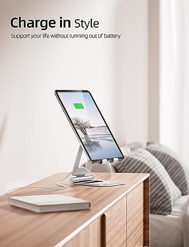 Nulaxy Dual Adjustable Foldable iPad Stand, Full Aluminum, Silver - Image 2