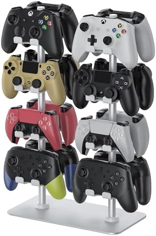 MANMUVIMO Controller Holder for 16 Xbox PS5 PS4 Gaming Controller, Video Game Controller Holder Headphone Stand for Desk, Gamer Gifts for Men, Gaming Room Accessories Maximum Organizer (White) by MANMUVIMO