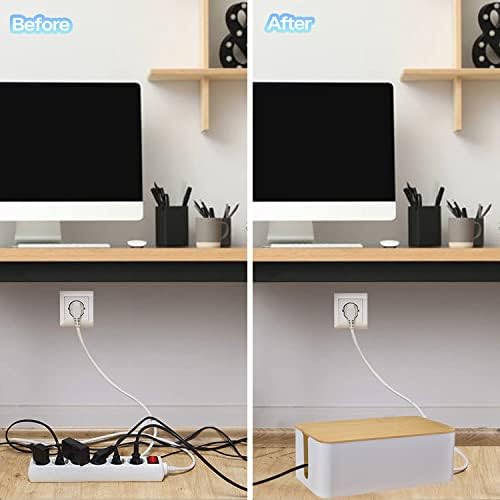 Cable Management Box Organizer, Set of 3 Bamboo Lid Storage Wires Holder to Cover Hide Surge Protector, Power Strips & Cords- with 5 Cables Fastening Tapes for Home, Office, Desk, PC, TV, USB Hub - Image 3