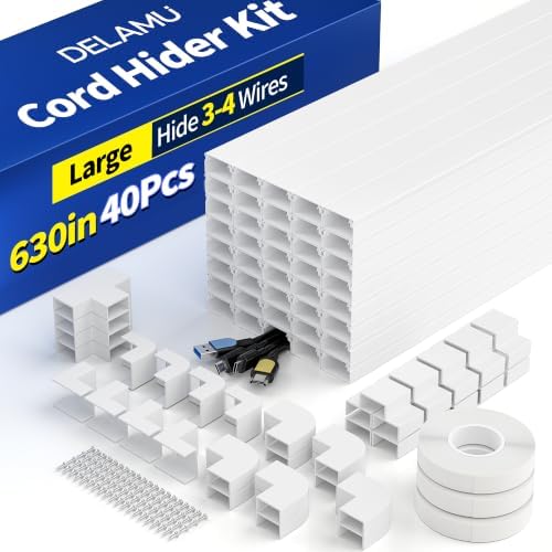 Delamu TV Cord Hider, 630in Wire Covers for 3-4 Cords on Wall, Large Cable Hider Cord Covers for Wires, Cable Management Wire Hiders for TV for Wall, L15.7X W1.18x H0.6in, White - Image 2