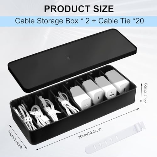 Tatuo Cord Organizer Box with Lid, Black, 2 Pack - Image 2