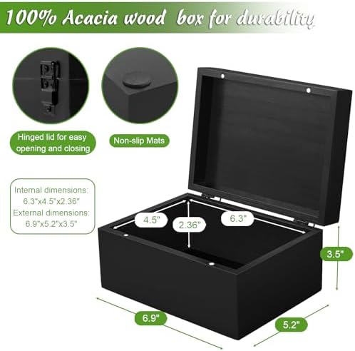 DRASTAR Small Keepsake Box, Black Wood Memory Box with Hinged Lids, Wooden Jewelry Storage Box,3x5, 4x6 Decorative Card Box, Bridal Shower Gifts - Image 2