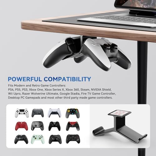 Controller Holder,Headphone Stand Headset and Controller Stand Under Desk Controller Holder with Strong Double Sided Tape Universal Design for Xbox ONE, PS5, PS4, PC - Image 2