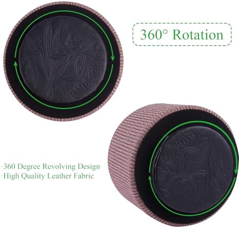 Round Leather Art Supply Organizer,Remote Control Holder,360 Degree Spinning,Multi-Functional Pencil Holder,4 Compartments Desktop Stationary Organizer(1-Wood Soil) - Image 4