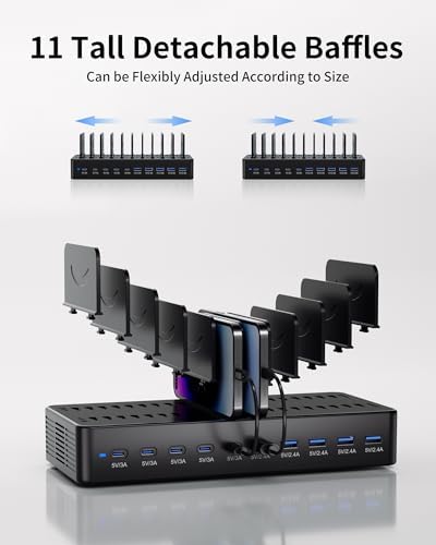100W Charging Station for Multiple Devices, 10-Port USB Fast Charger, Black - Image 5