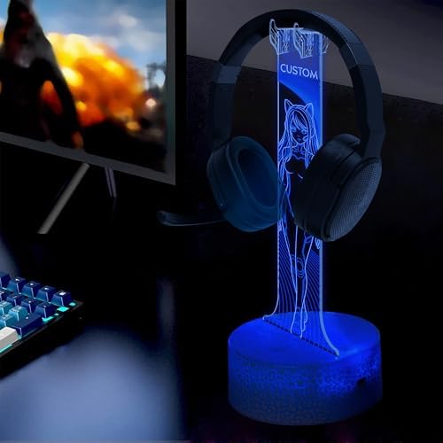 Custom LED Headphone Stand with Design, Personalized Gaming Desk for Men Boyfriend, Gaming Headset Holder RGB with 16 Color Lights Gifts for Cyberpunk Anime Gamer, Light up Headphone Stand - Image 2