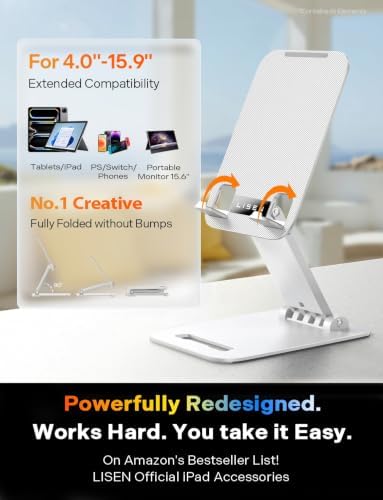 LISEN for iPad Stand Adjustable Tablet Holder Desk, iPad Accessories White - Image 2