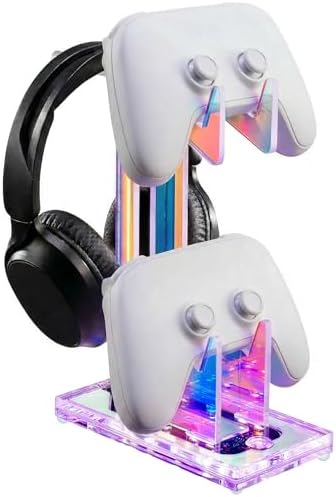 NiHome Controller Holder & Headphone Stand, LED Acrylic 2-Tier Gaming Desk by NiHome