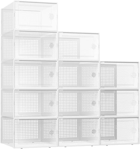Kuject XX-Large Shoe Storage Boxes 12 Pack, Clear Stackable Shoe Organizer by Kuject