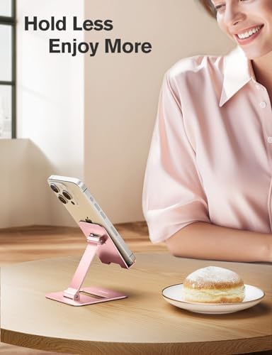 Nulaxy 2 Pack Aluminum Dual Folding Cell Phone Stand for Desk, Rose Gold - Image 4