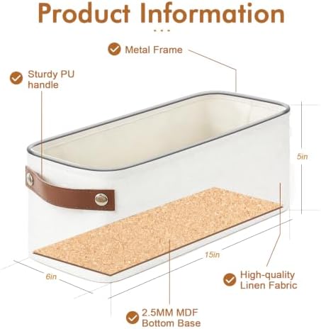 Small Fabric Storage Baskets, 4 Pack Narrow Storage Bins, 15x6x5in - Image 2