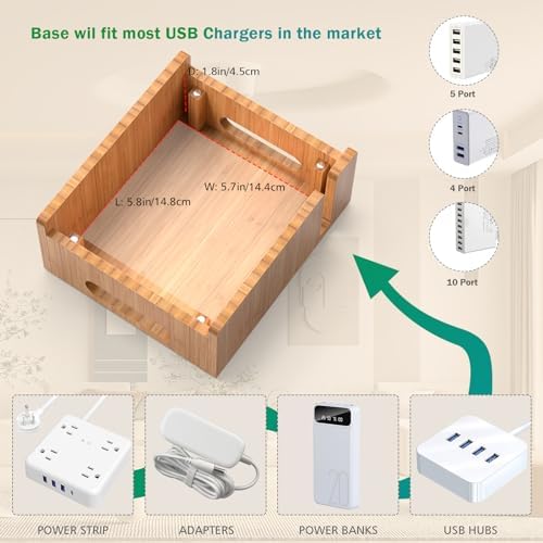 Bamboo Charging Station with USB Charger,5Cables-Natural - Image 5