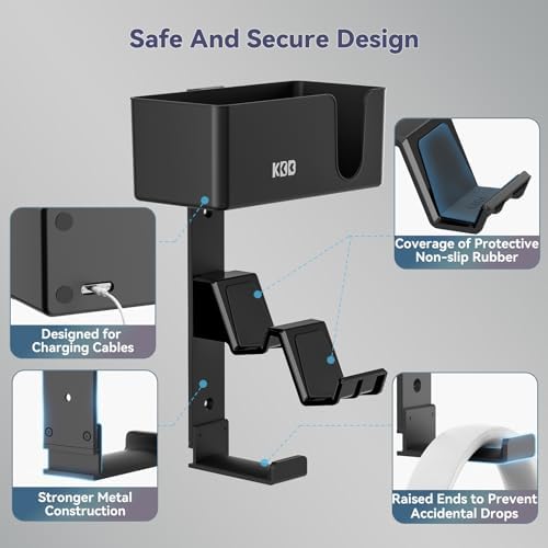 KDD 4-in-1 Wall Mount Controller Holder - Dual Game Controller and Headphone Hanger with Anti-Slip Pads for Xbox ONE/X Series/PS5/PS4 - Detachable Desk Storage for Media Remote, Phone and Speaker - Image 4
