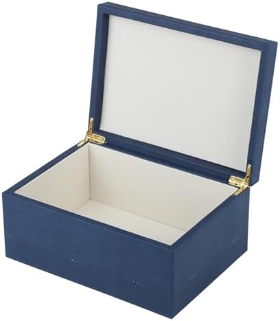 HofferRuffer Faux Leather Decorative Box, Large Wooden Structure Keepsake Box Accessory Organizer Jewelry Organizer with Hinged Lid, Storage Container for Home or Office (NavyBlue Shagreen) by HofferRuffer