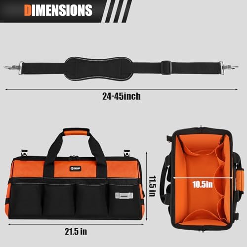 Tool Bag ExtraLarge 20", Heavy Duty Spacious Tool Box Organizer, Orange - Image 2