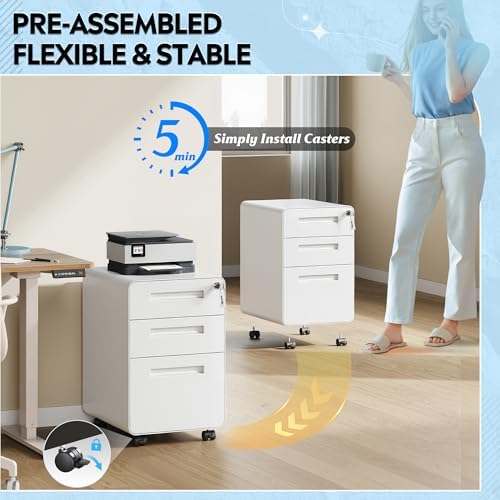 DEVAISE 3 Drawer File Cabinet with Lock, Fully Assembled Filing Cabinet - Image 6