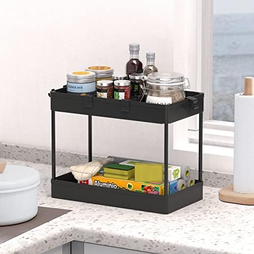 3 Tier Rolling Cart with Wheels, Storage Craft Art Trolley Organizer Serving, 3 Hanging Baskets Easy Assembly, for Office, Bathroom，Living Room, Kitchen, Black - Image 5