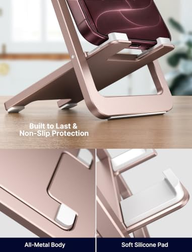 JSAUX Fold-Flat Cell Phone Stand, Adjustable Desk Holder-Pink - Image 6