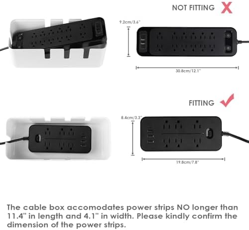 Cable Management Box by Baskiss, 12x5x4.5 inches, Wood Lid, Wire Organizer for Desk TV Computer USB Hub System to Cover and Hide & Power Strips & Cords - Image 4