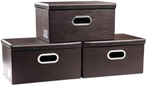 Leather Foldable Storage Boxes with Lids,Closet Storage Bins 15L by Prandom