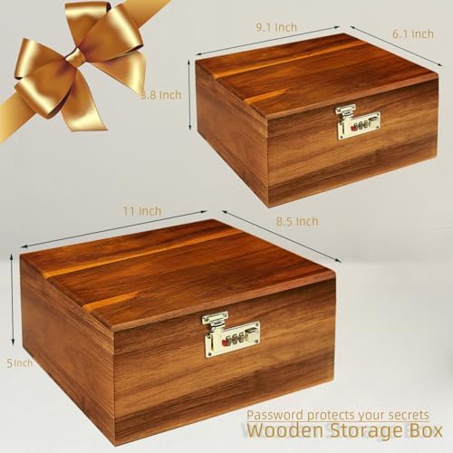 WELITTCON 2pcs Wooden Box Decorative Acacia Wooden Storage Box with Combination Lock with Hinged Lid Keepsake Chest Stash Box Decorative Lockable Chest for Keepsakes, Memory Boxes Wood Gift Box - Image 2