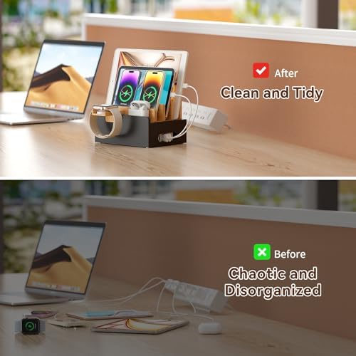 Bamboo Charging Station with USB Charger&Cables-Natural+Black - Image 6
