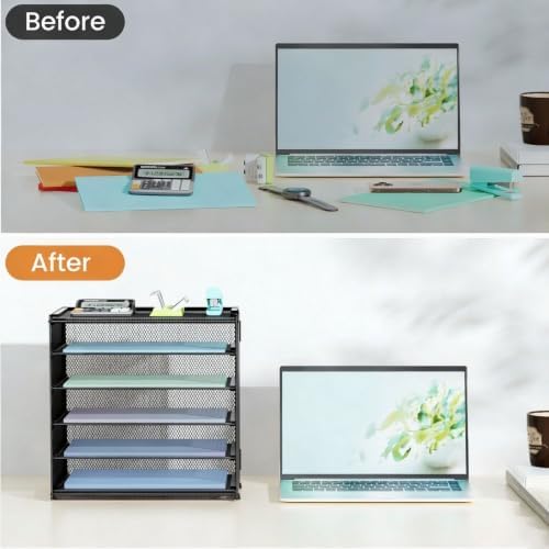 6 Tier Paper Organizer with Handle for Desk,Black with Closed top - Image 4