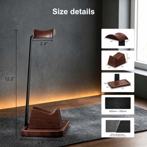 Walnut Gaming Headphone and Controller Stand with 800 x 300 mm Mouse Pad - Image 3