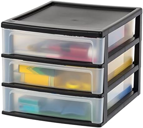 IRIS USA 3-Drawer Medium Plastic Stacking Desktop Organizer, Black by IRISUSA