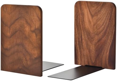 Book Ends, Black Walnut Wooden Bookends for Shelves - Heavy Duty Non-Slip Book Organizers, Upgraded Large Decorative Bookend Holders for Home, Kitchen, Office, Set of 2, Large by VIVTOB