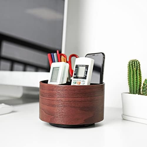 Round Leather Art Supply Organizer,Remote Control Holder,360 Degree Spinning,Multi-Functional Pencil Holder,4 Compartments Desktop Stationary Organizer(1-Light Brown2) - Image 5