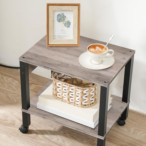 HOOBRO 2-Tier Printer Stand with Charging Station, Under Desk Printer Table, Printer Cart with Storage Shelves, Shelf for Small Spaces, for Home Office, Greige and Black BG38UPS01 - Image 6