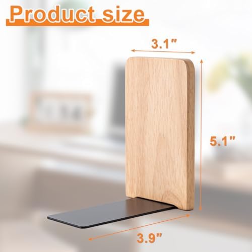 Wood Bookends 4 Pack | Heavy Duty | Organizer for Books, CD, Files Home Office School (4) - Image 2
