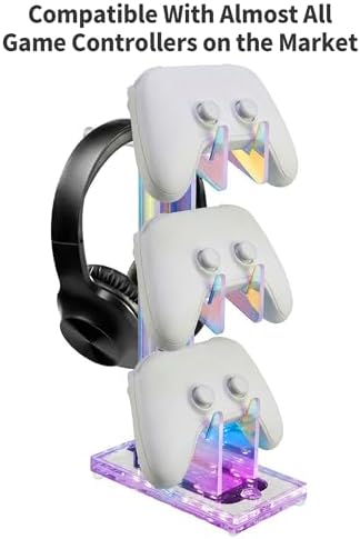 NiHome Controller Holder & Headphone Stand, LED Acrylic 3-Tier Gaming Desk - Image 5