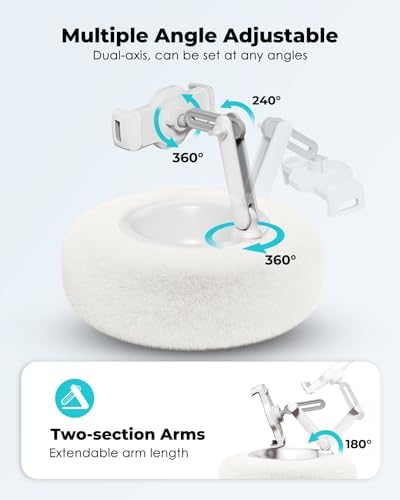 Viozon Tablet Stand Pillow, Compatible with 4.7"-13" Phone/Tablet, iPad, iPhone, Samsung, Google, Kindle, 360°Adjustable Phone Holder for Bed with Soft Plush Fabric, and Detachable Bowl, White - Image 4