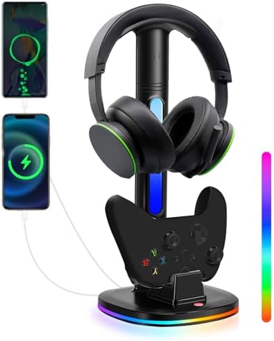 Controller Charger with RGB Headphone Stand for Xbox Series X|S/Elite 2/One/One X/One S/One Elite, XSX Controller Charger Station with 2 USB Port, Headset Stand for Xbox Charging Station Dock by JDGPOKOO