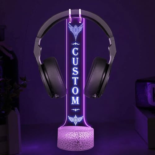 Custom LED Headphone Stand with Name, Light up Headphone Stand, Personalized Gaming Desk for Birthday, Gaming Headset Holder RGB with 16 Color Lights for Game Room Decor, Cool Gamer Gifts by Nazenti