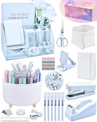 White Desk Accessories 21-Piece Office Supplies Gift Set by StyleYourDeskinOneColor