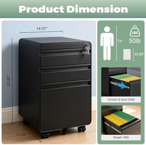Lockable 3 Drawer Filing Cabinets for Home Office - Image 3