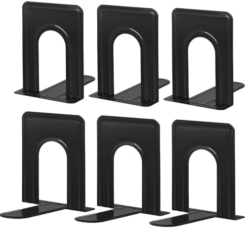 3 Pairs Book Ends, Heavy Duty Bookends for Shelves, Black by Happyhapi