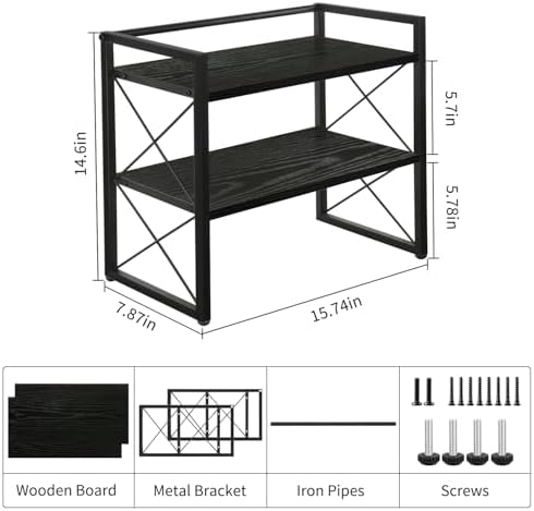 Desktop Shelf Organizer, 2 Tier Office Shelves, Wood Desk Organizer Storage Rack and Freestanding Display Shelf for Office, Dormitory, Home(Black) - Image 3