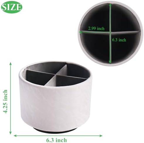 Round Leather Art Supply Organizer,Remote Control Holder,360 Degree Spinning,Multi-Functional Pencil Holder,4 Compartments Desktop Stationary Organizer(1-Hill White) - Image 2