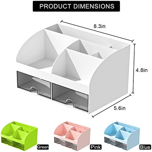 COMFYROOM Desk Organizer with 6 Compartments and 2 Drawers, Plastic Makeup Organizer, Pen Holder for Desktop Storage, Desk Organization for School, Home, Office Supplies (White-2Pack) - Image 3