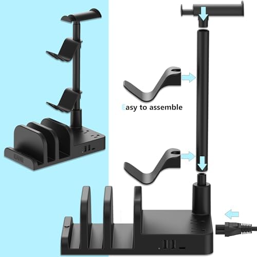 KAFRI Headphone and Controller Stand with USB A&C Charger, Desk Gaming Accessories Headset Holder with USB Charging Port and 2 AC Outlets, Switch/Phone Storage Organizer, Gamer Gift for Men Boyfriend - Image 7