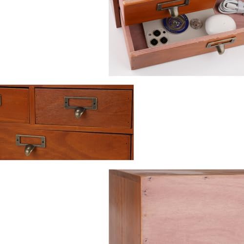 Wooden Drawers Apothecary Cabinet Brown Wood Desktop Organizer Box - Image 6