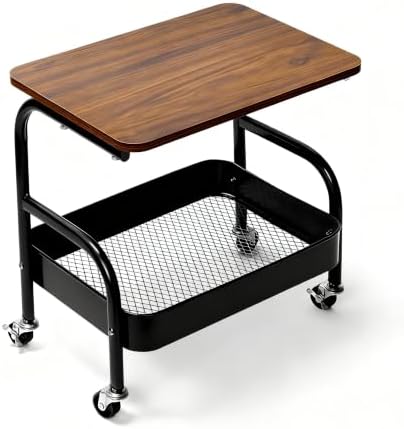 2 Tier Pantry Floor Organizer Short Utility Cart with Wheels Under Desk Storage, Metal Kitchen Storage with Table Top Small Printer Stand, Large Capacity Snack Craft Shelf Black Bedside Cart by LIWNYRK